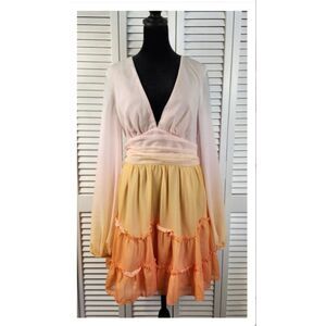 Petal & Pup L Choux Long Sleeve Tiered Mini Dress Gradient Pink Orange Birthday